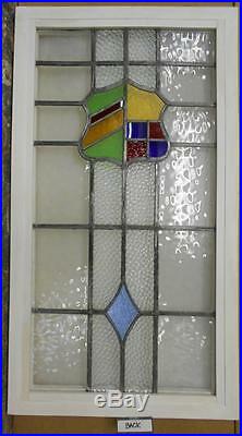 LARGE OLD ENGLISH LEADED STAINED GLASS WINDOW Awesome Sheild Design 20 x 36