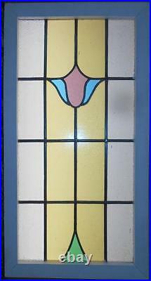 LARGE OLD ENGLISH LEADED STAINED GLASS WINDOW Beautiful Floral 19 x 36.25