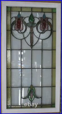 LARGE OLD ENGLISH LEADED STAINED GLASS WINDOW Beautiful Floral 22.5 x 42.5