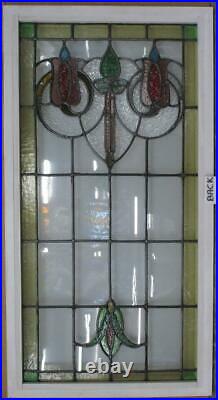 LARGE OLD ENGLISH LEADED STAINED GLASS WINDOW Beautiful Floral 22.5 x 42.5