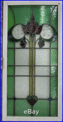 LARGE OLD ENGLISH LEADED STAINED GLASS WINDOW Bordered Abstract 22 x 44.75