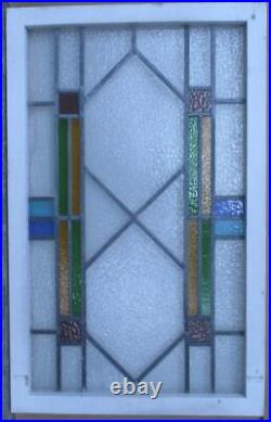 LARGE OLD ENGLISH LEADED STAINED GLASS WINDOW COLORFUL GEOMETRIC 32 1/2 x 20 1/2