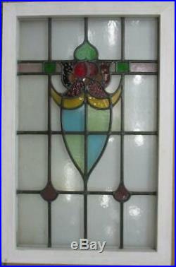 LARGE OLD ENGLISH LEADED STAINED GLASS WINDOW Colorful Abstract 21.5 x 33