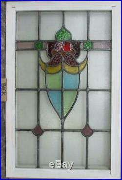 LARGE OLD ENGLISH LEADED STAINED GLASS WINDOW Colorful Abstract 21.5 x 33