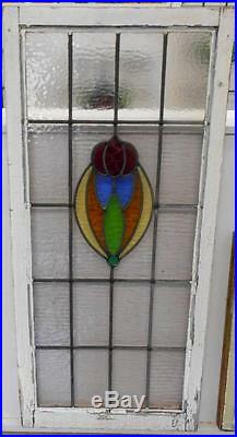 LARGE OLD ENGLISH LEADED STAINED GLASS WINDOW Colorful Floral design 21 x 46