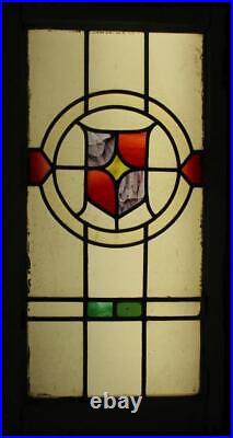 LARGE OLD ENGLISH LEADED STAINED GLASS WINDOW Colorful Shield 19.25 x 37.25