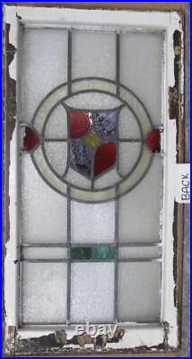 LARGE OLD ENGLISH LEADED STAINED GLASS WINDOW Colorful Shield 19.25 x 37.25