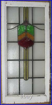 LARGE OLD ENGLISH LEADED STAINED GLASS WINDOW Colorful sheild 20 x 41.75