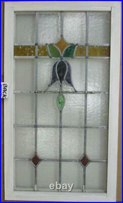 LARGE OLD ENGLISH LEADED STAINED GLASS WINDOW Fan with Bullseye 18.5 x 43.25