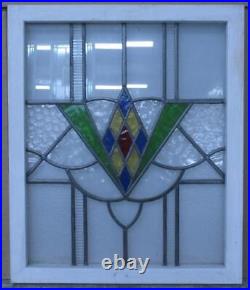 LARGE OLD ENGLISH LEADED STAINED GLASS WINDOW GEOMETRIC DIAMOND 21 1/2 x 25 3/4