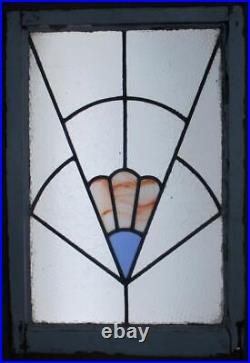 LARGE OLD ENGLISH LEADED STAINED GLASS WINDOW GEOMETRIC FAN 32 1/4 x 22