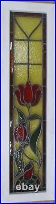 LARGE OLD ENGLISH LEADED STAINED GLASS WINDOW Gorgeous Floral 9.5 x 34.75