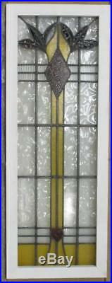 LARGE OLD ENGLISH LEADED STAINED GLASS WINDOW Heart Diamond & Floral 16 x 43