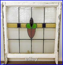 LARGE OLD ENGLISH LEADED STAINED GLASS WINDOW Heart Floral design 26 x 25.75