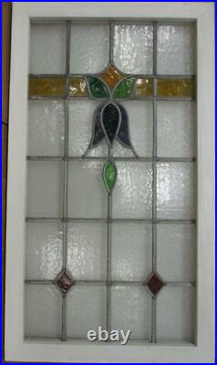 LARGE OLD ENGLISH LEADED STAINED GLASS WINDOW Lovely Flower Design 20.5 x 36