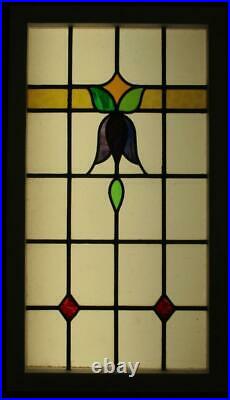 LARGE OLD ENGLISH LEADED STAINED GLASS WINDOW Lovely Flower Design 20.5 x 36