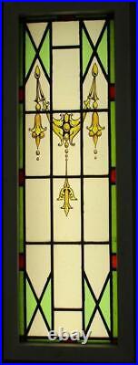 LARGE OLD ENGLISH LEADED STAINED GLASS WINDOW Lovely Hand Painted 12.5 x 35.5