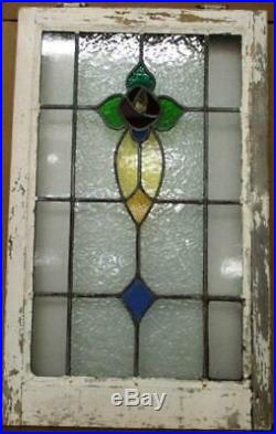 LARGE OLD ENGLISH LEADED STAINED GLASS WINDOW Lovely Rose Design 20 x 32.5