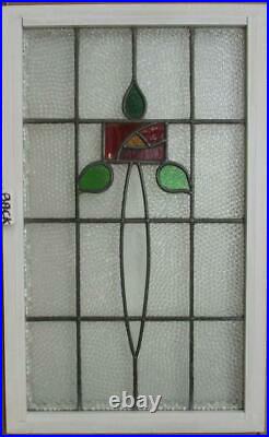 LARGE OLD ENGLISH LEADED STAINED GLASS WINDOW Lovely Rose Design 21.25 x 34.75