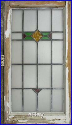 LARGE OLD ENGLISH LEADED STAINED GLASS WINDOW Nice Geometric 20.75 x 38.5