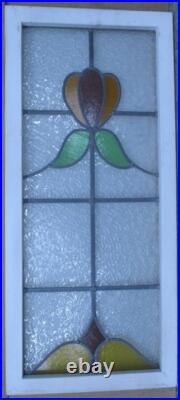 LARGE OLD ENGLISH LEADED STAINED GLASS WINDOW PRETTY FLORAL 15 1/2 x 35