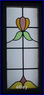 LARGE OLD ENGLISH LEADED STAINED GLASS WINDOW PRETTY FLORAL 15 1/2 x 35