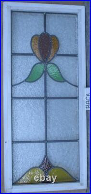 LARGE OLD ENGLISH LEADED STAINED GLASS WINDOW PRETTY FLORAL 15 1/2 x 35