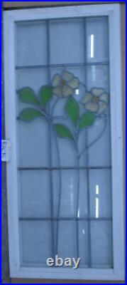 LARGE OLD ENGLISH LEADED STAINED GLASS WINDOW PRETTY FLORAL 42 x 18