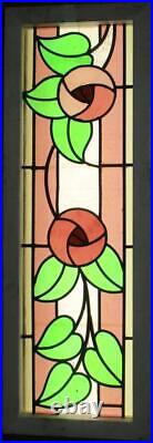 LARGE OLD ENGLISH LEADED STAINED GLASS WINDOW Pretty Floral 12.25 x 35.25