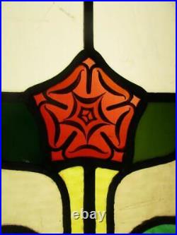 LARGE OLD ENGLISH LEADED STAINED GLASS WINDOW Pretty Floral 13 x 43.75