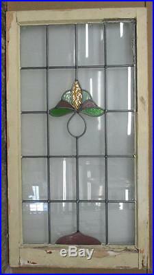 LARGE OLD ENGLISH LEADED STAINED GLASS WINDOW Pretty Floral design 20.5 x 37.5