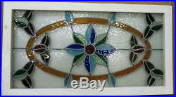 LARGE OLD ENGLISH LEADED STAINED GLASS WINDOW Pretty Flowers 35.25' x 19.25