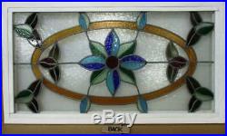 LARGE OLD ENGLISH LEADED STAINED GLASS WINDOW Pretty Flowers 35.25' x 19.25