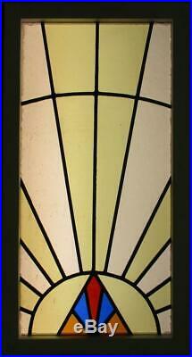 LARGE OLD ENGLISH LEADED STAINED GLASS WINDOW Pretty Geometric Burst 18.5 x 35