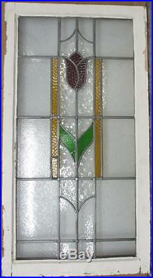 LARGE OLD ENGLISH LEADED STAINED GLASS WINDOW Pretty Towering Floral 20.5 x 39