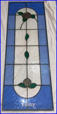 LARGE OLD ENGLISH LEADED STAINED GLASS WINDOW Rose 40.25x 19 Lot Of Two