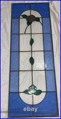 LARGE OLD ENGLISH LEADED STAINED GLASS WINDOW Rose 40.25x 19 Lot Of Two