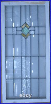 LARGE OLD ENGLISH LEADED STAINED GLASS WINDOW SIMPLE GEOMETRIC 42 x 20