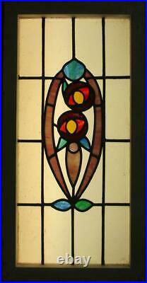 LARGE OLD ENGLISH LEADED STAINED GLASS WINDOW Stunning Floral 17.5 x 34.5