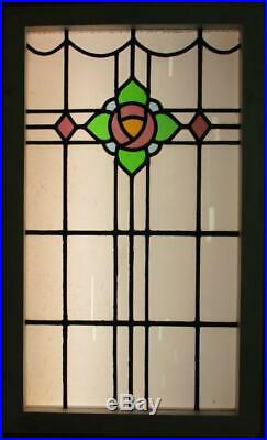 LARGE OLD ENGLISH LEADED STAINED GLASS WINDOW Stunning Floral Design 21 x 35