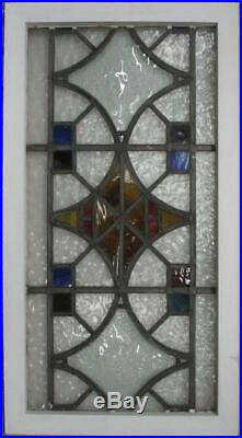 LARGE OLD ENGLISH LEADED STAINED GLASS WINDOW Stunning Geometric 19.5 x 36