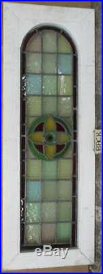 LARGE OLD ENGLISH LEADED STAINED GLASS WINDOW Victorian Floral Arch 13 x 37