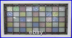 LARGE OLD ENGLISH LEADED STAINED GLASS WINDOW Victorian Geo 19 x 36