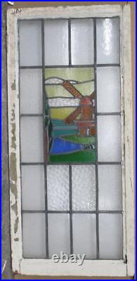 LARGE OLD ENGLISH LEADED STAINED GLASS WINDOW Windmill SCENE 44 1/4 x 20 1/4