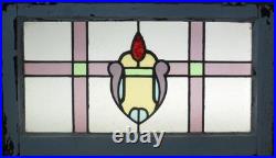 LARGE OLD PRETTY ABSTRACT ENGLISH LEADED STAINED GLASS WINDOW 29 3/4 x 17