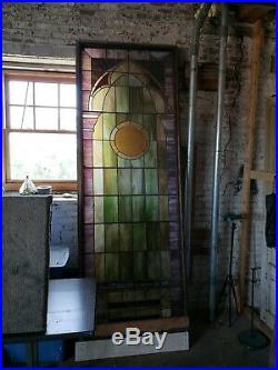 LARGE Stained leaded Glass WINDOW Des Moines IA Antique Church ROOM DIVIDER OLD