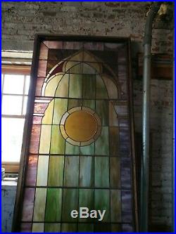 LARGE Stained leaded Glass WINDOW Des Moines IA Antique Church ROOM DIVIDER OLD