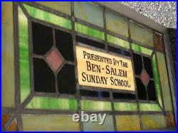 LEADED STAINED GLASS MEMORIAL WINDOW BEN SALEM SUNDAY SCHOOL Lehighton, Pa