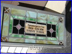 LEADED STAINED GLASS MEMORIAL WINDOW BEN SALEM SUNDAY SCHOOL Lehighton, Pa