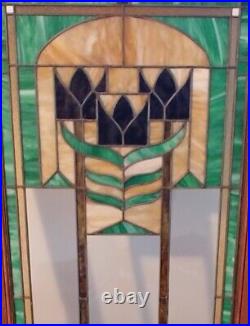 LG ART GLASS Vintage Leaded Stained Glass WindowArts & Crafts Prairie Antiques